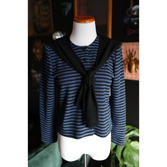 Vintage  Perceptions Womens 6 Pin up Rockabilly stripped button shirt with scarf - Picture 1 of 8